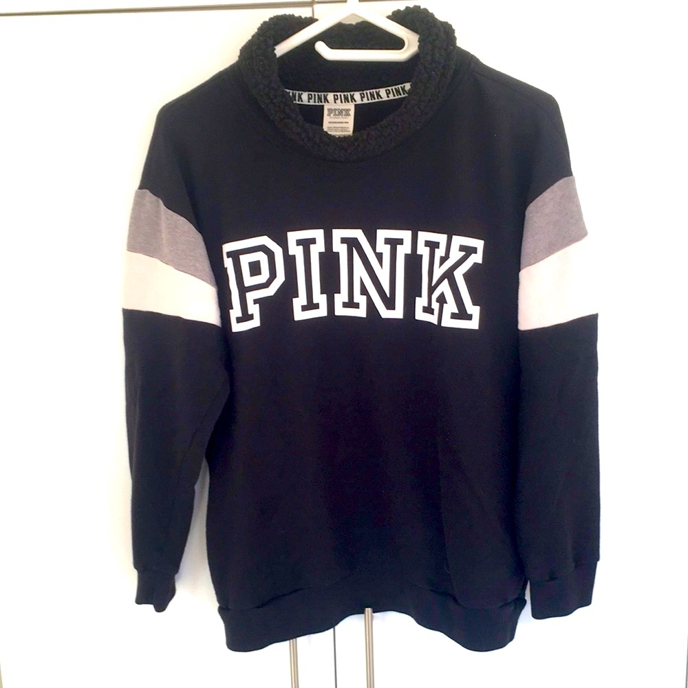 Victoria's Secret PINK Black Grey White Colorblock Mock Neck Sweater XS S